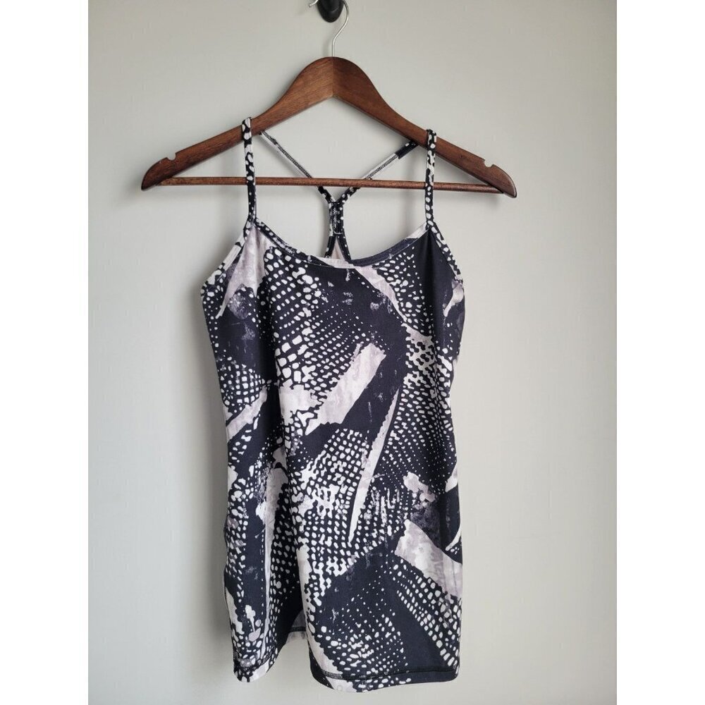 Lululemon Shirt Women 8 Black White Power Y Tank Luon Gym Yoga